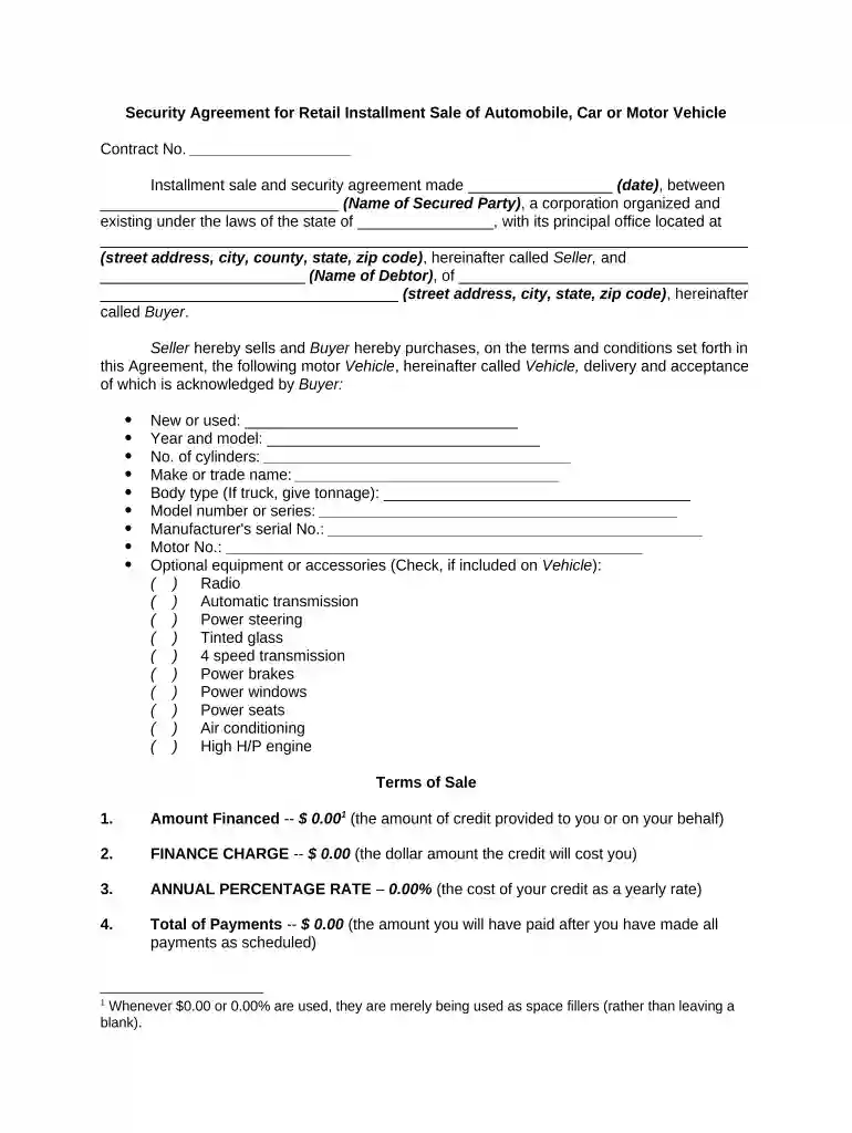 security agreement for car Preview on Page 1