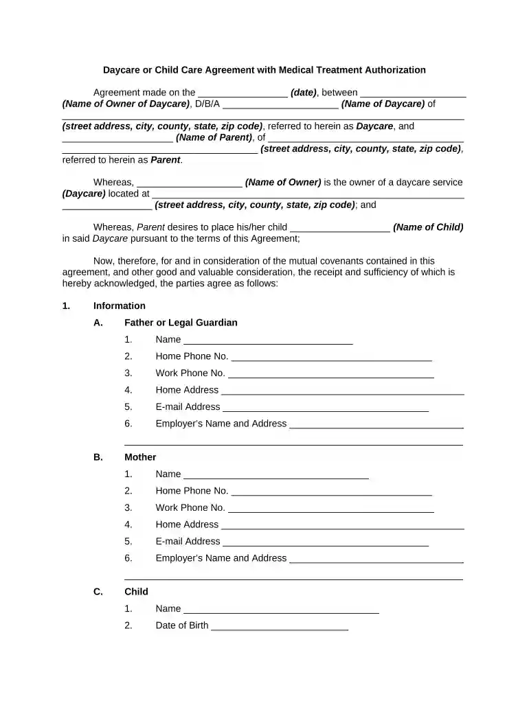 daycare agreement Preview on Page 1