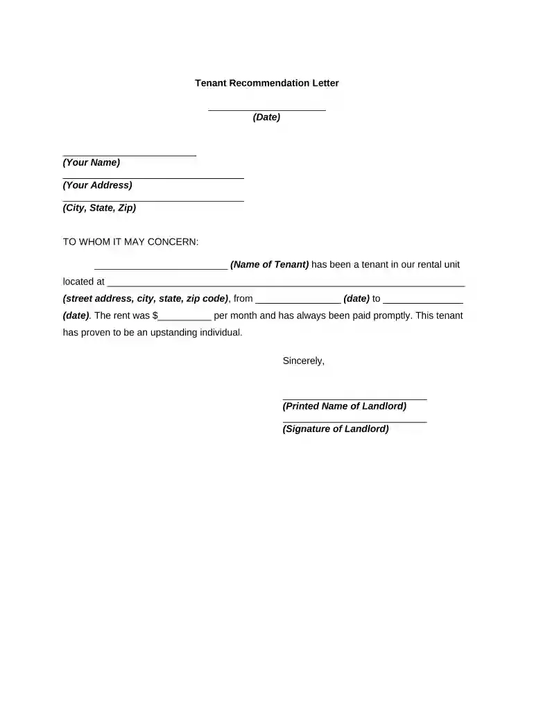 tenant recommendation letter Preview on Page 1