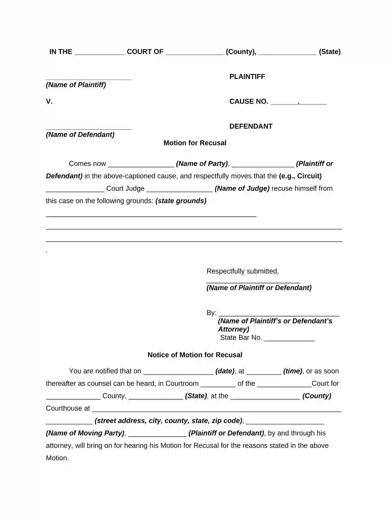 motion to recuse judge template Preview on Page 1