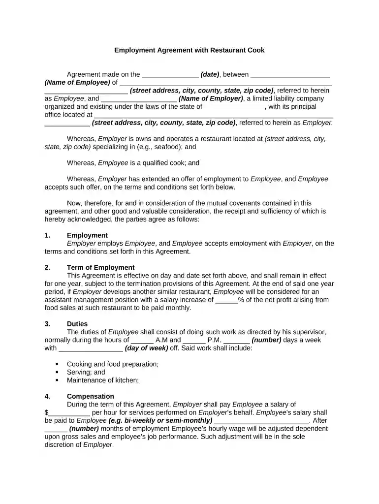 restaurant operating agreement Preview on Page 1