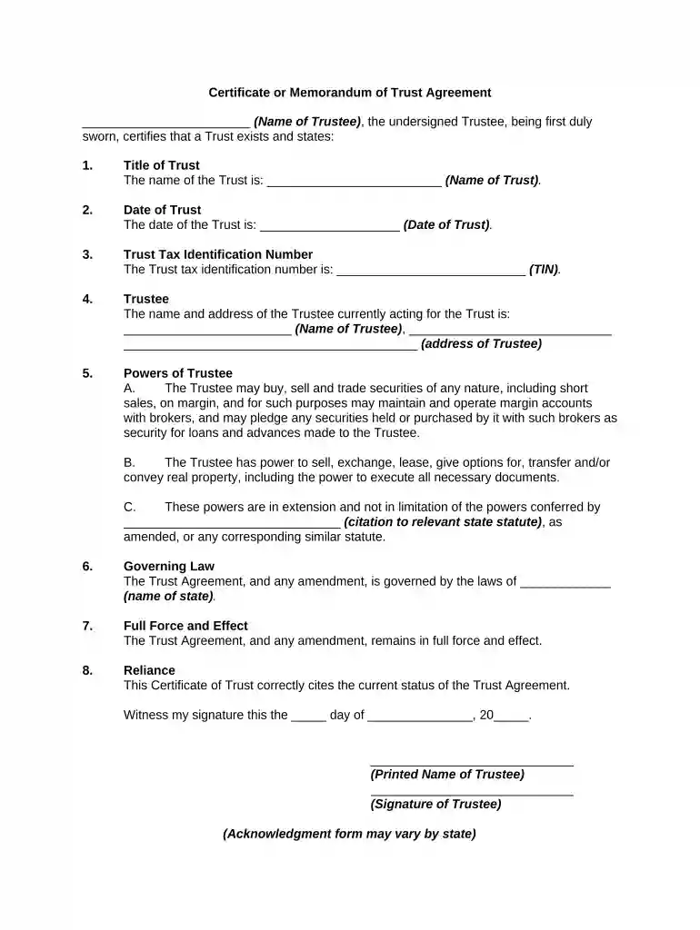 certificate of trust template Preview on Page 1
