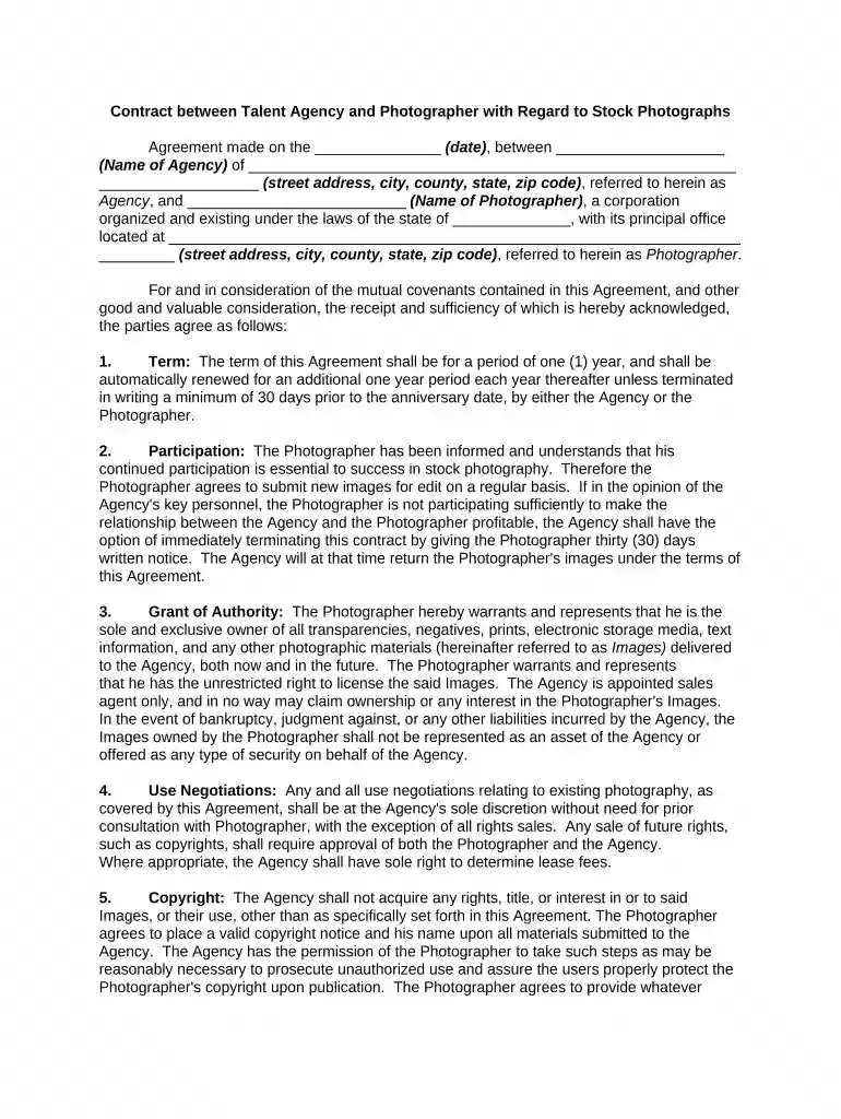 talent contract Preview on Page 1