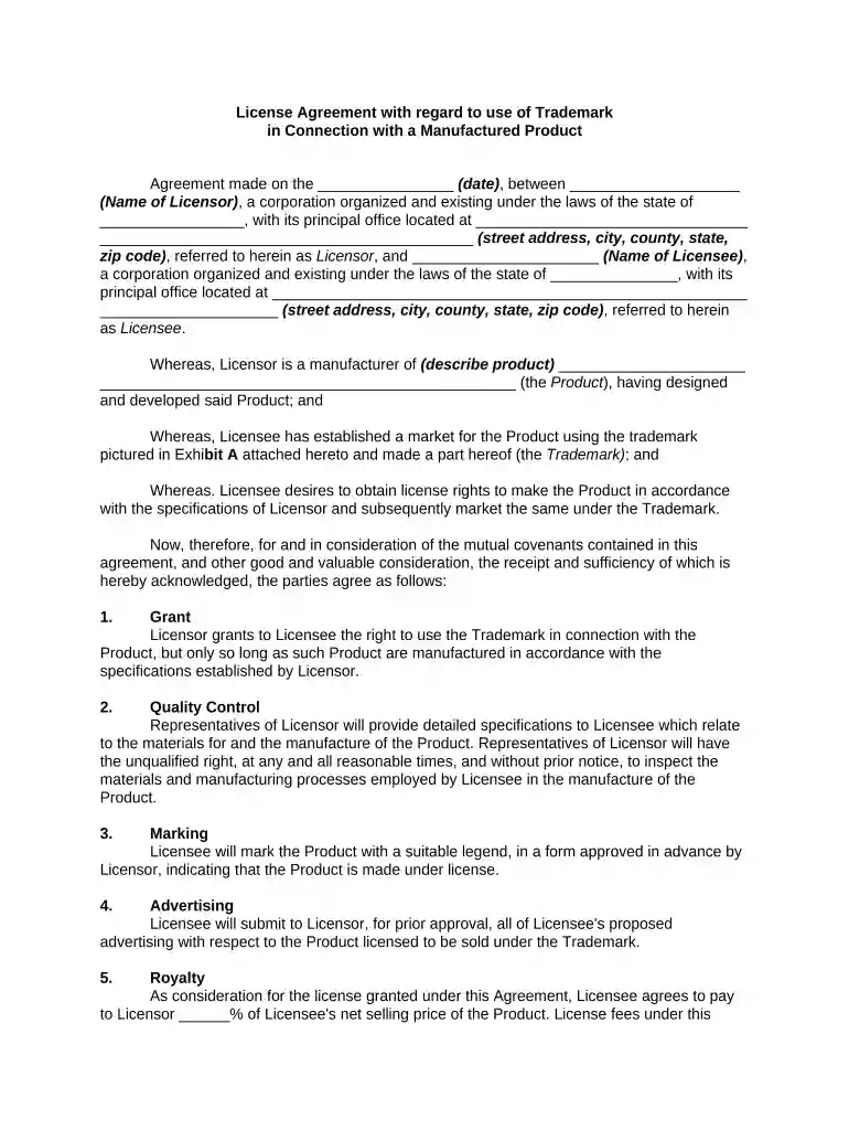 license use trademark agreement Preview on Page 1