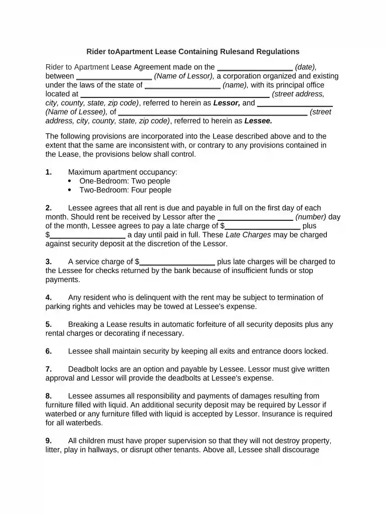 lease rider example Preview on Page 1