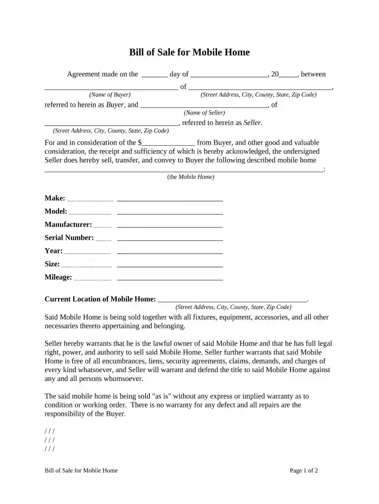 mobile home bill of sale alberta Preview on Page 1