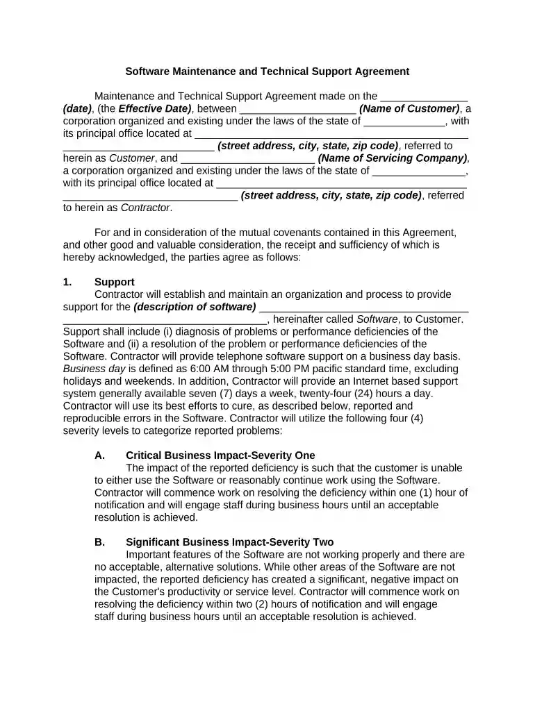 software maintenance agreement Preview on Page 1