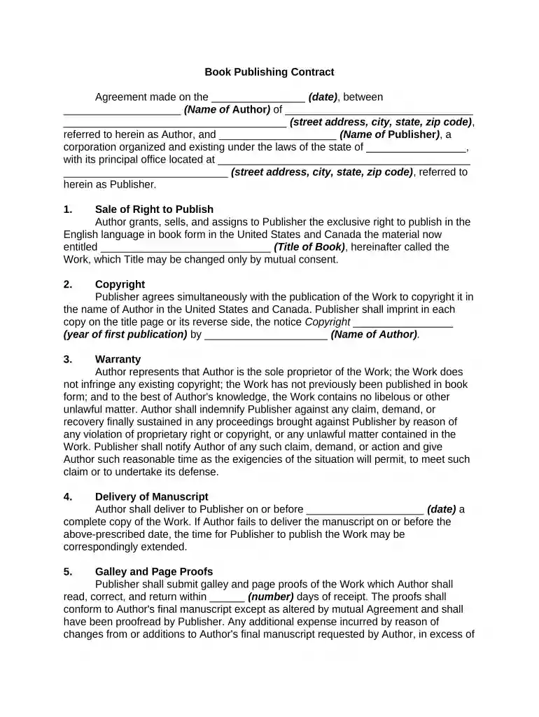 free book publishing contract template Preview on Page 1