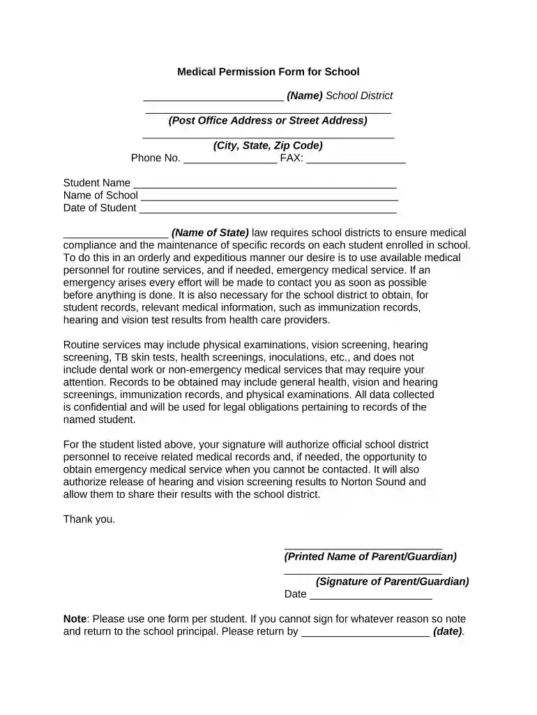 permission form Preview on Page 1