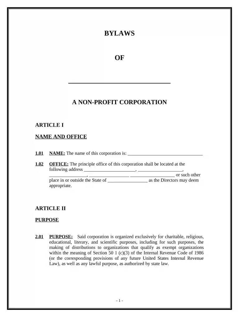 sample nonprofit bylaws pdf Preview on Page 1