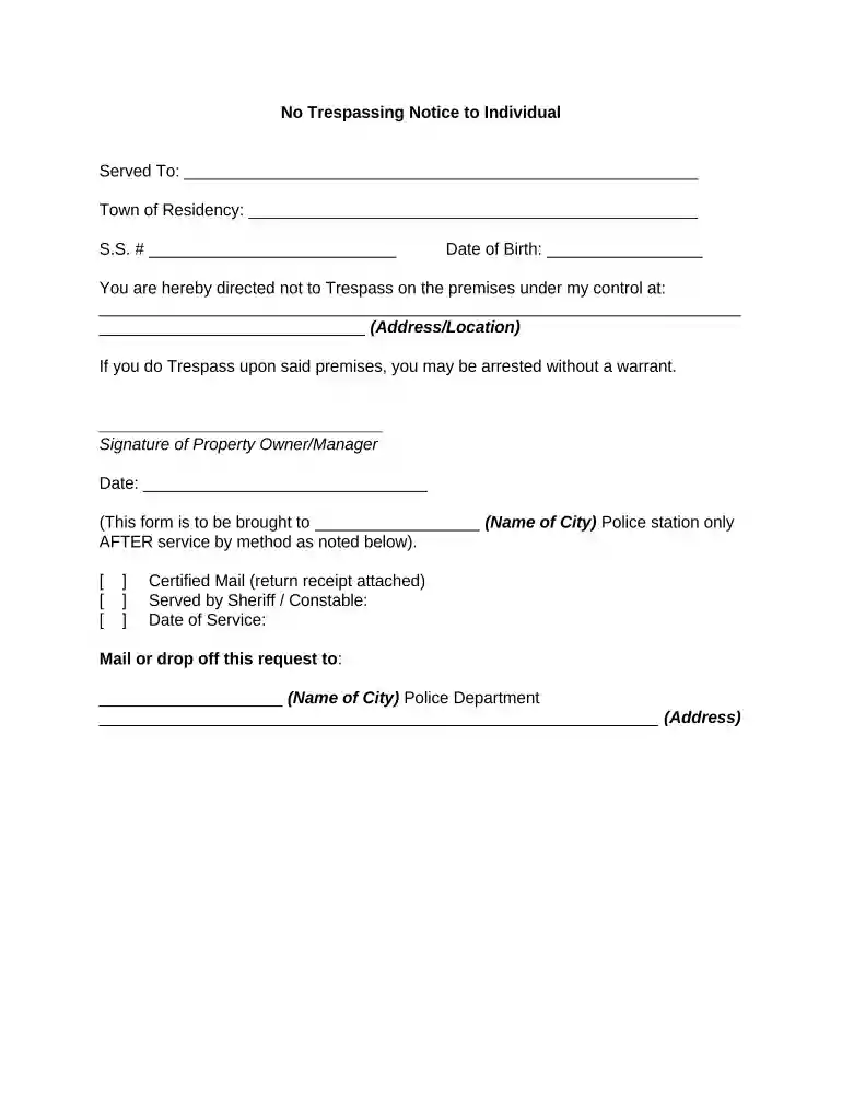 criminal trespass form Preview on Page 1