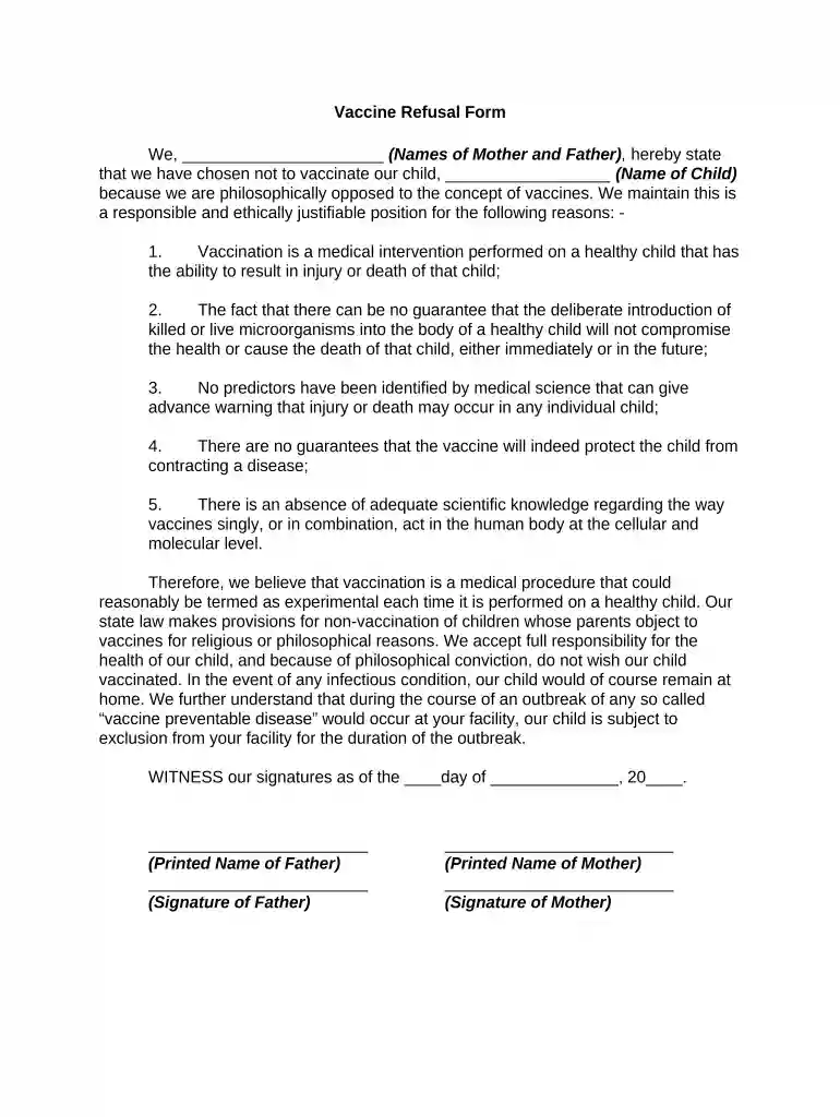 vaccine refusal form pdf Preview on Page 1