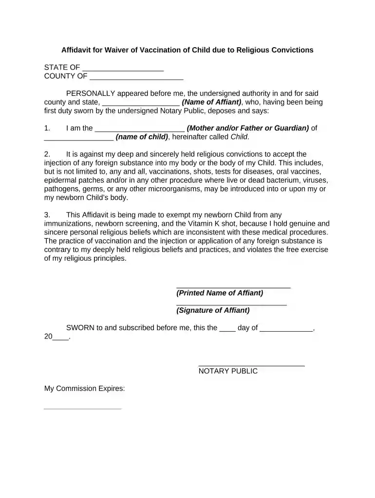 immunization affidavit Preview on Page 1