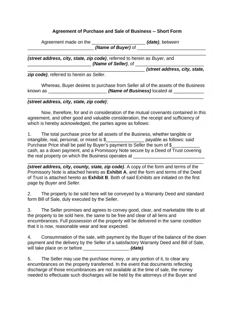 agreement purchase sale form Preview on Page 1