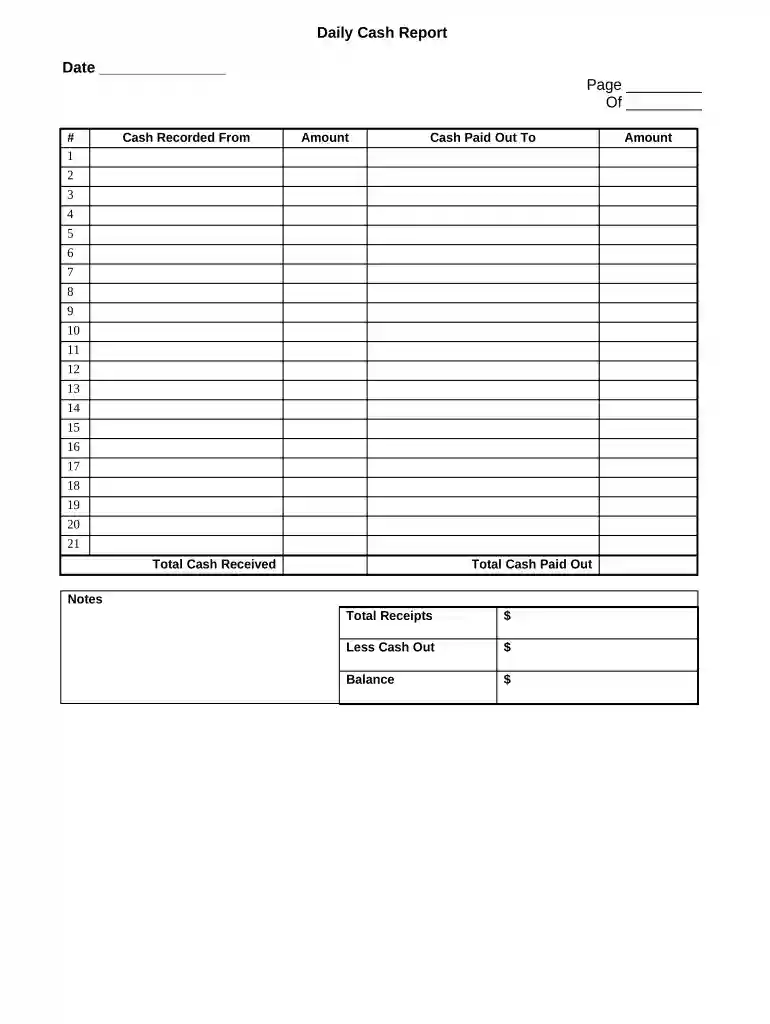 cash position report sample Preview on Page 1