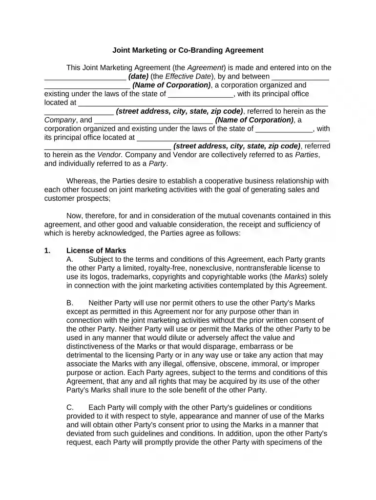 co branding agreement Preview on Page 1
