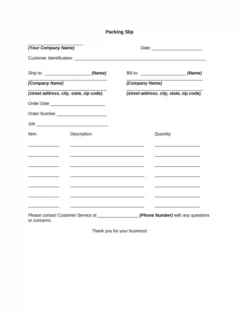 Packing Slip Preview on Page 1