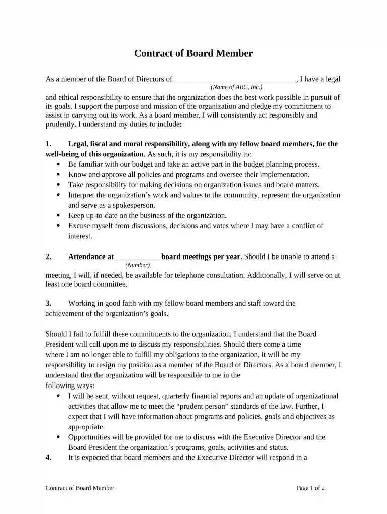 contract member agreement Preview on Page 1