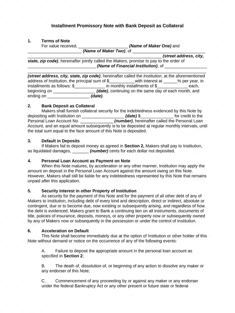 how to deposit a promissory note in the bank Preview on Page 1