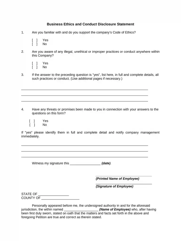 business disclosure Preview on Page 1
