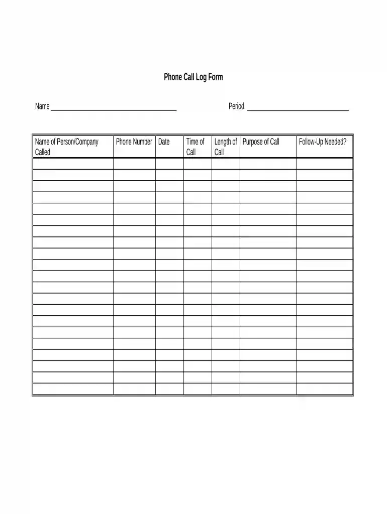 phone call log book template Preview on Page 1
