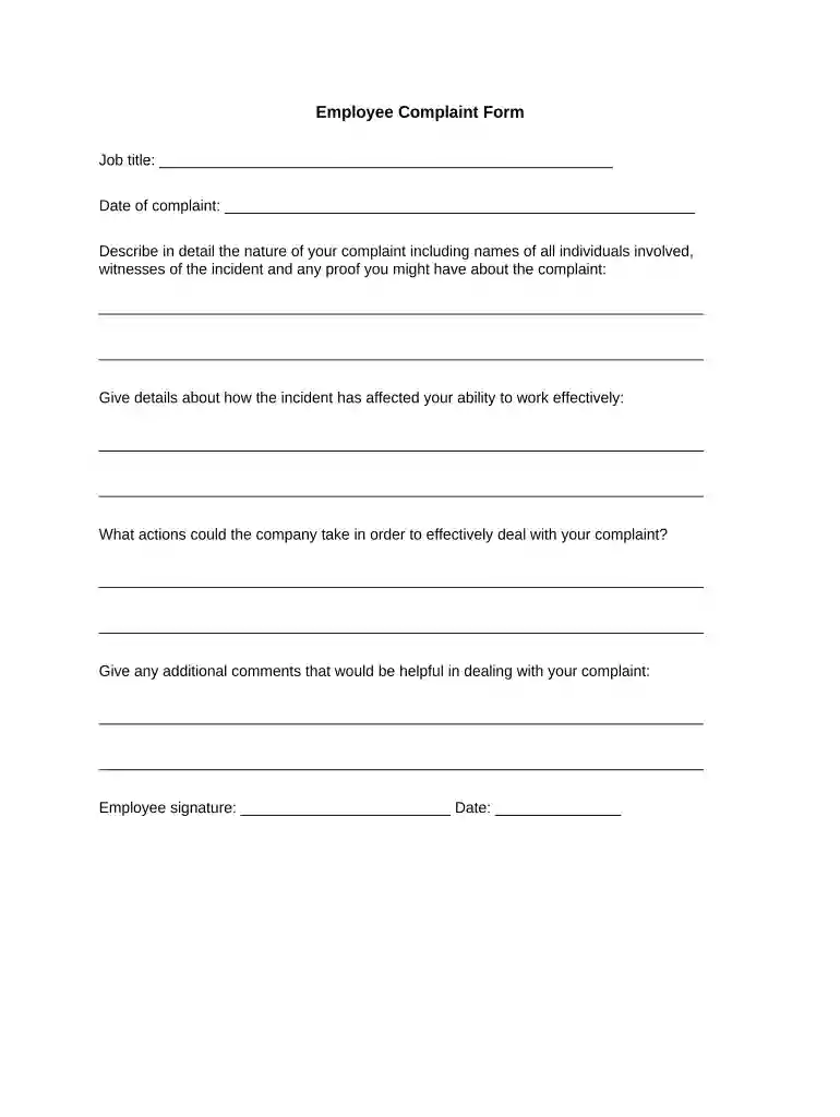 employee complaint form Preview on Page 1