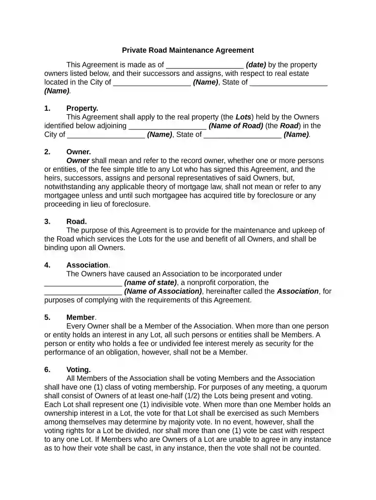 private road maintenance agreement Preview on Page 1