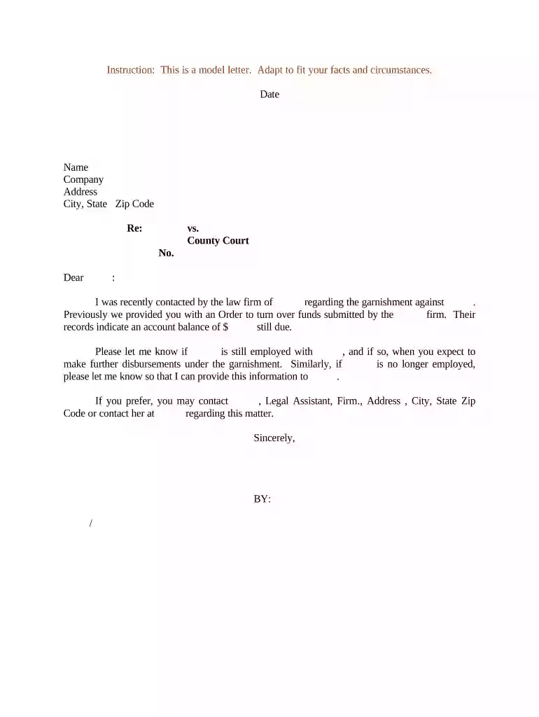 example letter to stop wage garnishment Preview on Page 1