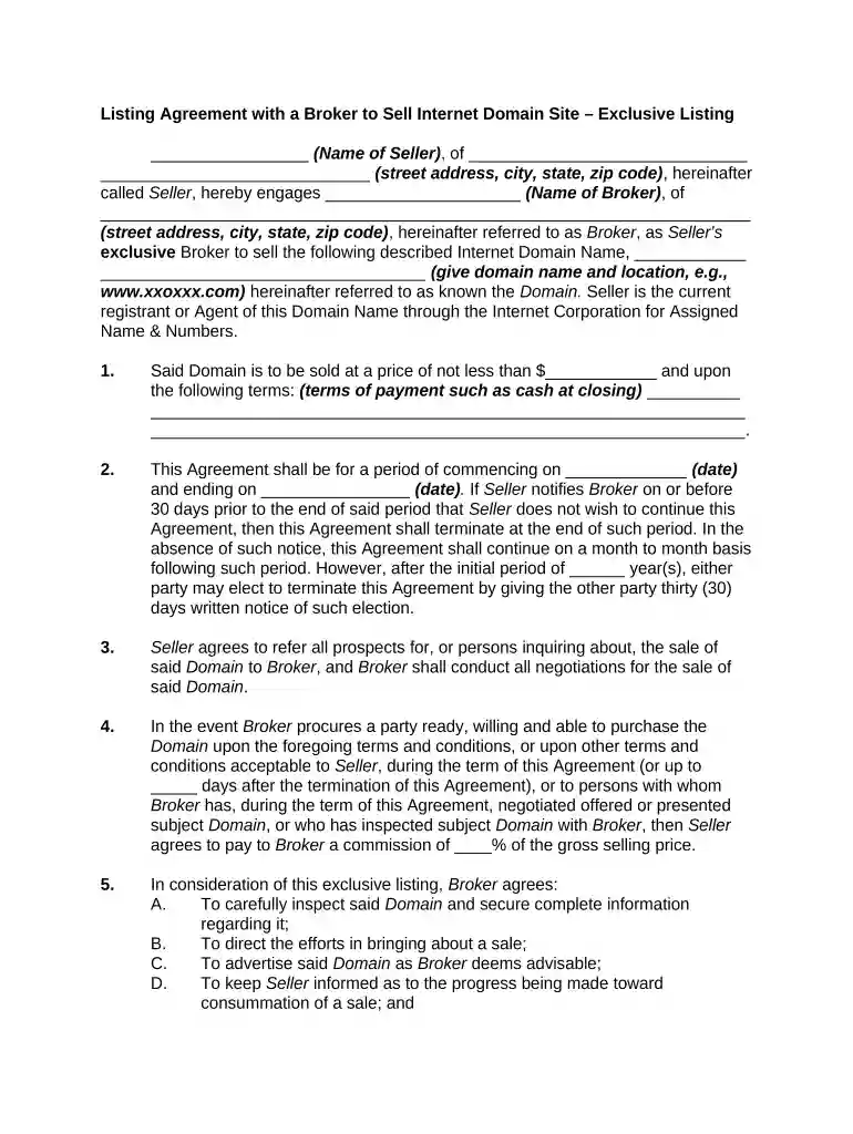 listing agreement exclusive Preview on Page 1