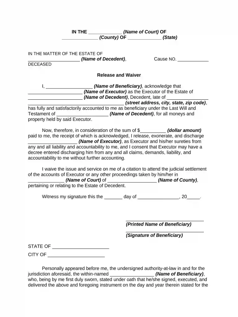 executor release form template Preview on Page 1