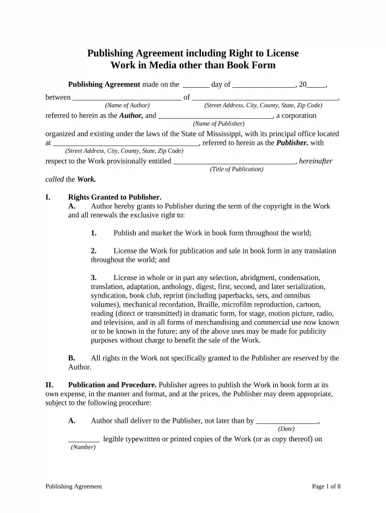 publishing contract template Preview on Page 1
