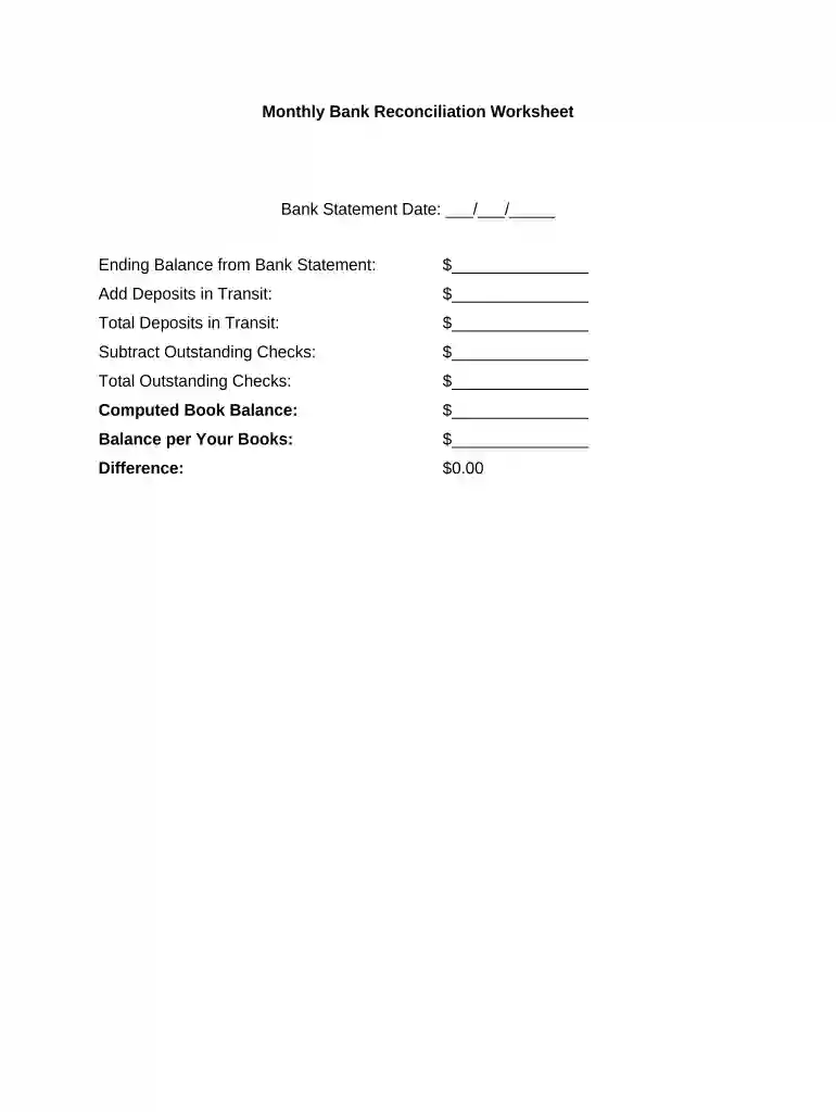bank reconciliation formula Preview on Page 1