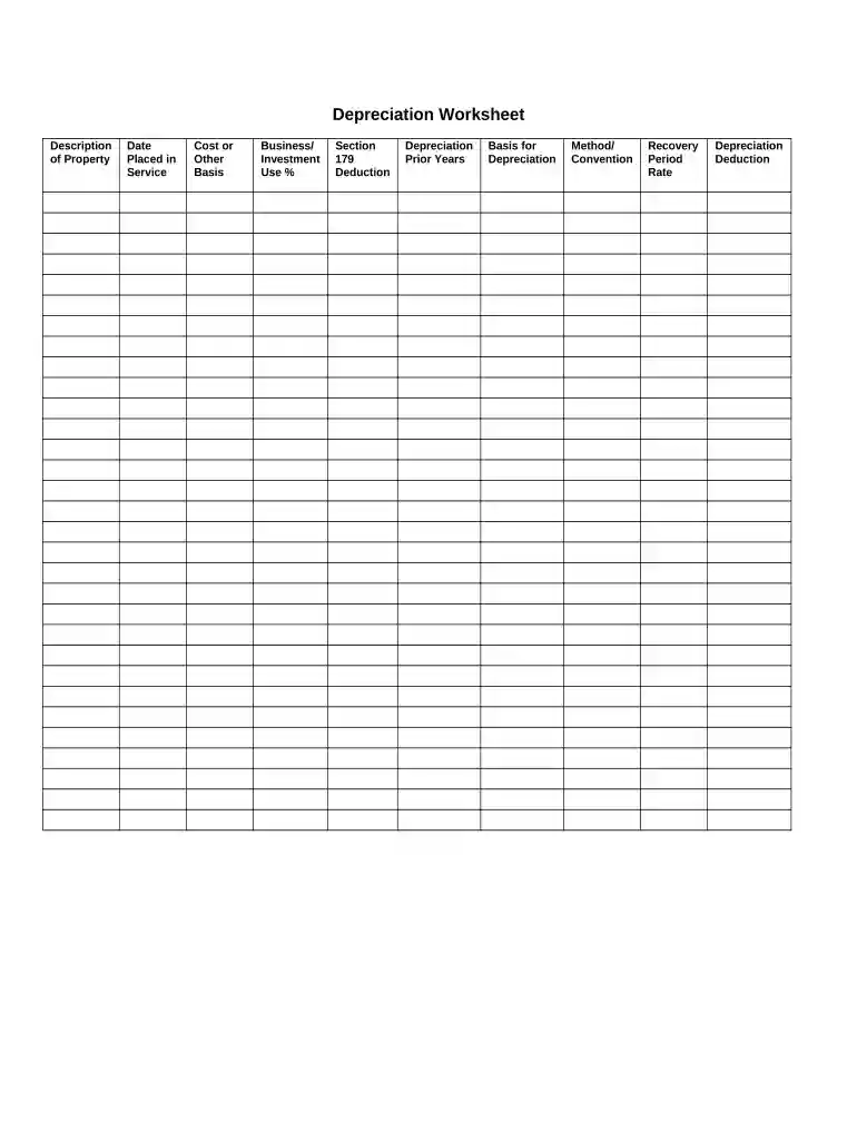 depreciation detail listing worksheet Preview on Page 1