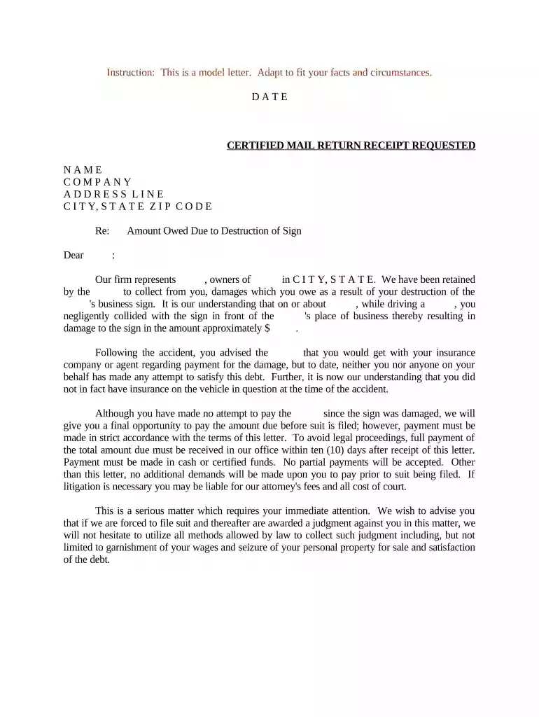 letter of destruction example Preview on Page 1