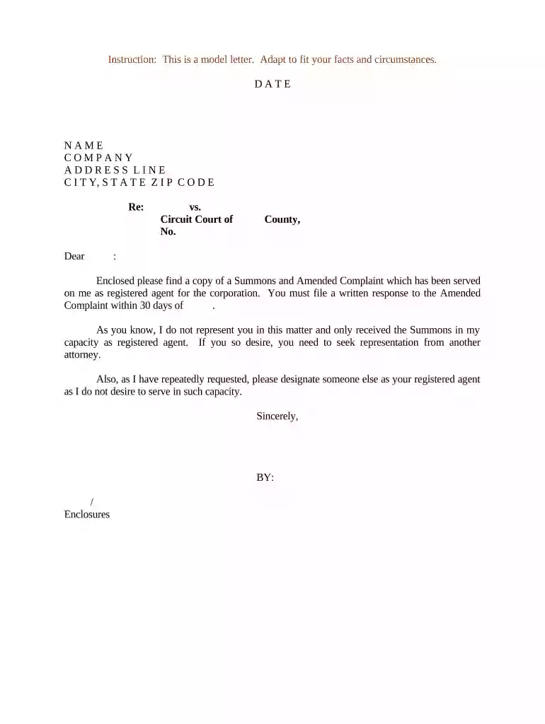 sample letter for summons and complaint Preview on Page 1