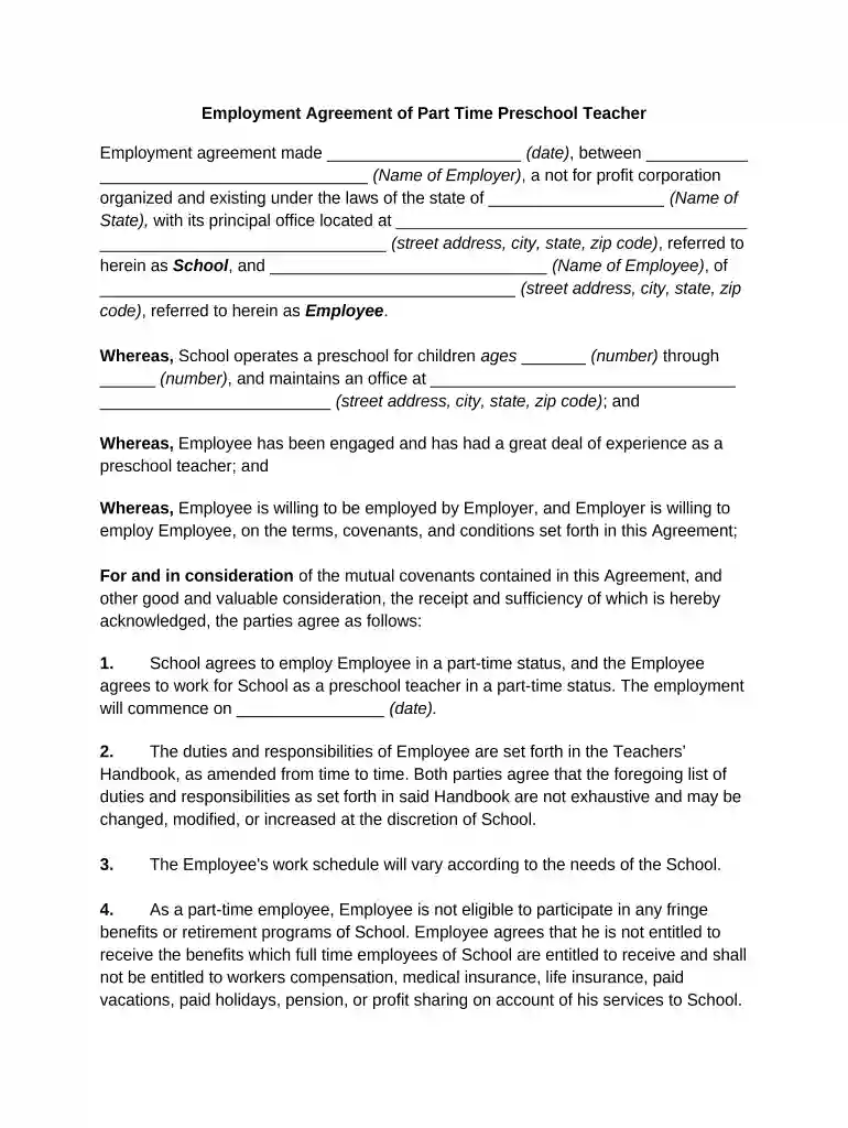 1 year contract school teacher teacher agreement form Preview on Page 1