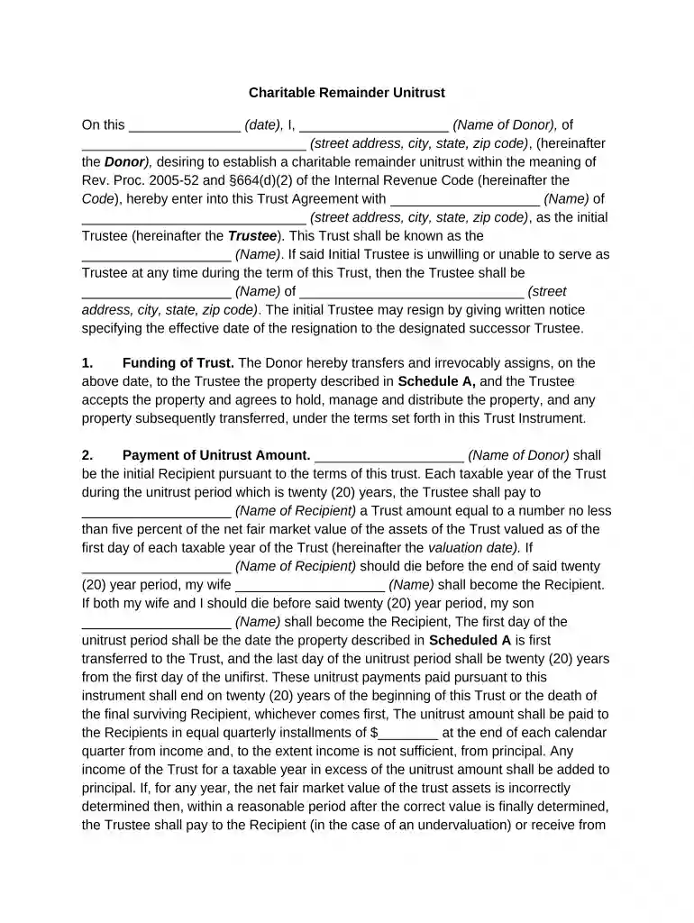 charitable remainder unitrust Preview on Page 1