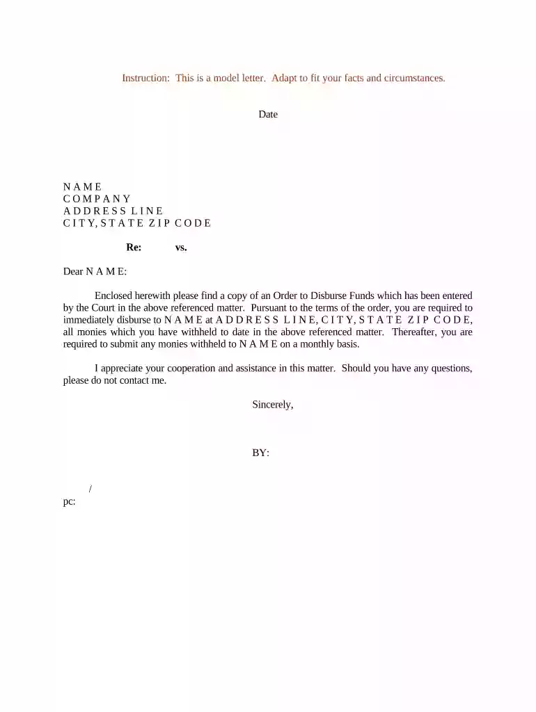sample letter requesting disbursement of funds Preview on Page 1
