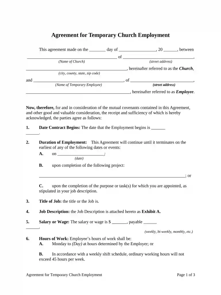 temporary employment contract template Preview on Page 1
