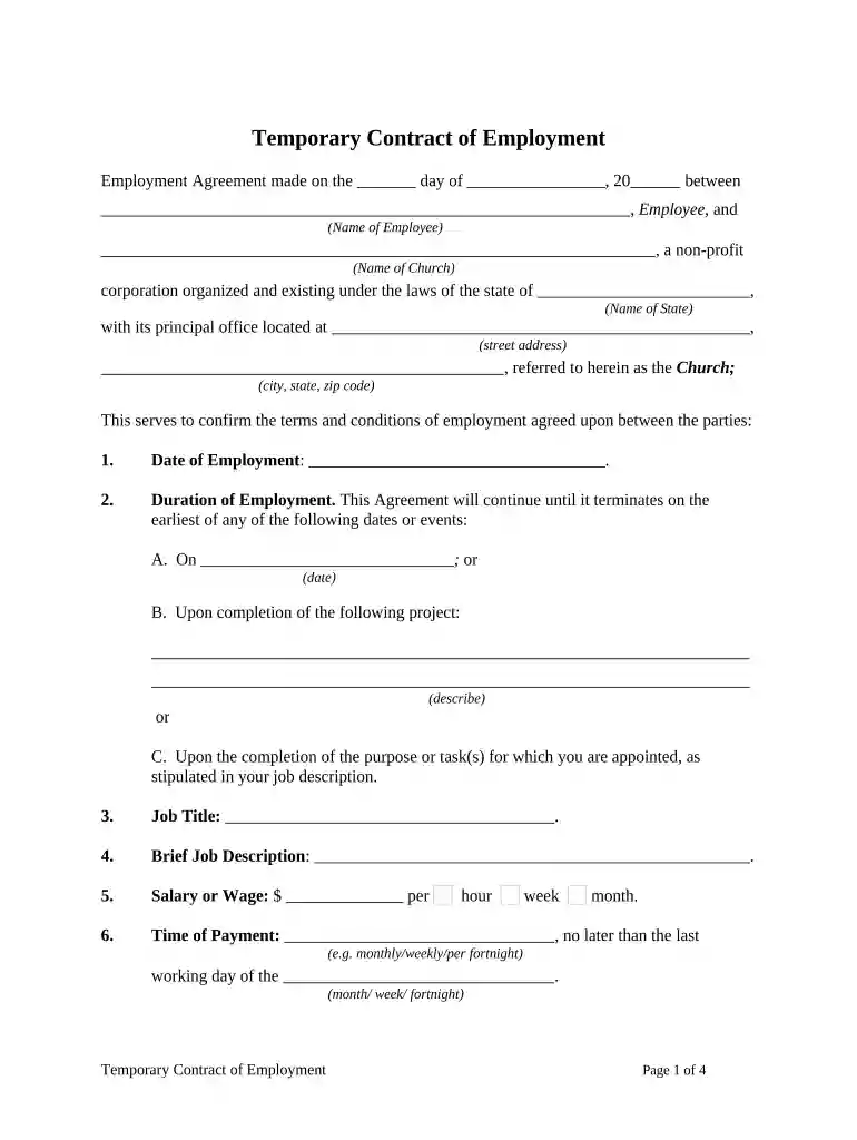 temporary employment contract Preview on Page 1