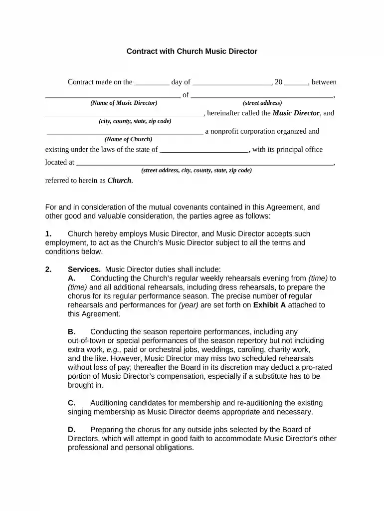 church musician contract template free Preview on Page 1