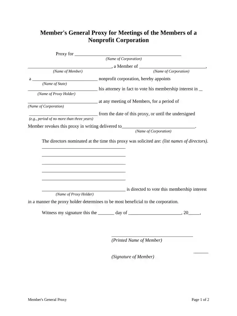 general proxy form Preview on Page 1