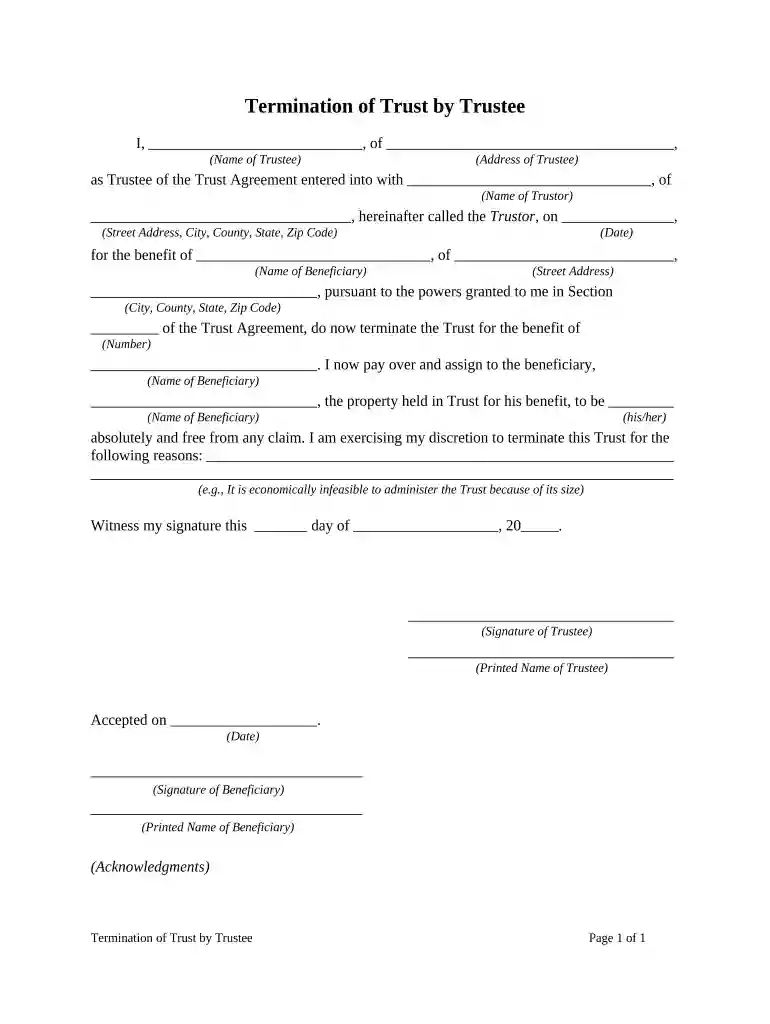 trust termination checklist Preview on Page 1