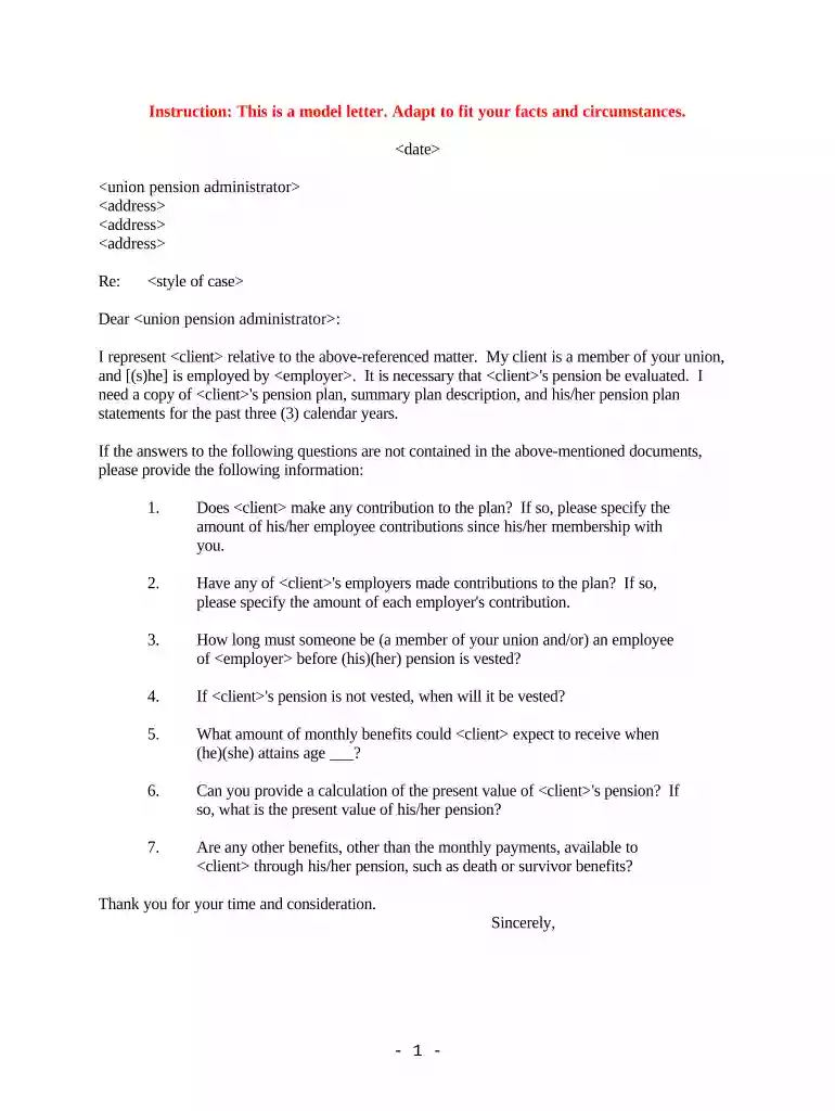 pension request form Preview on Page 1