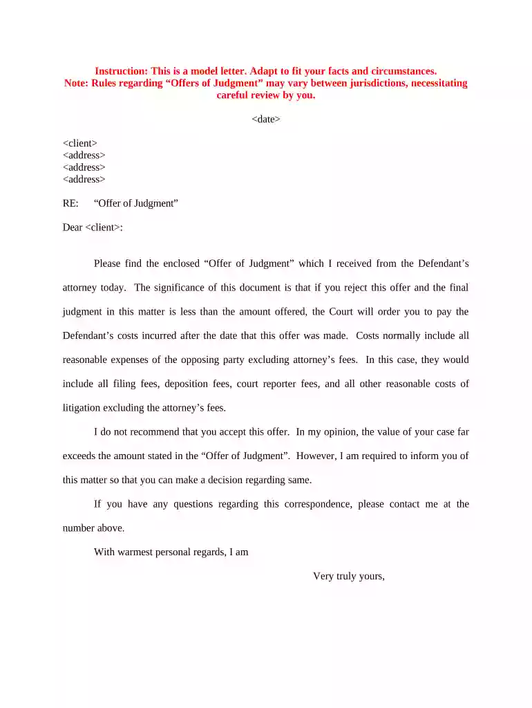 offer of judgment Preview on Page 1