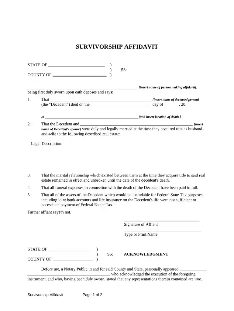 survivorship affidavit form Preview on Page 1