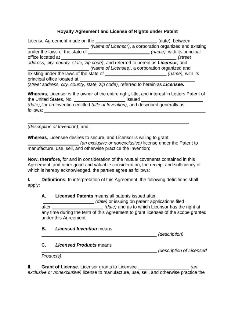 royalty agreement template Preview on Page 1