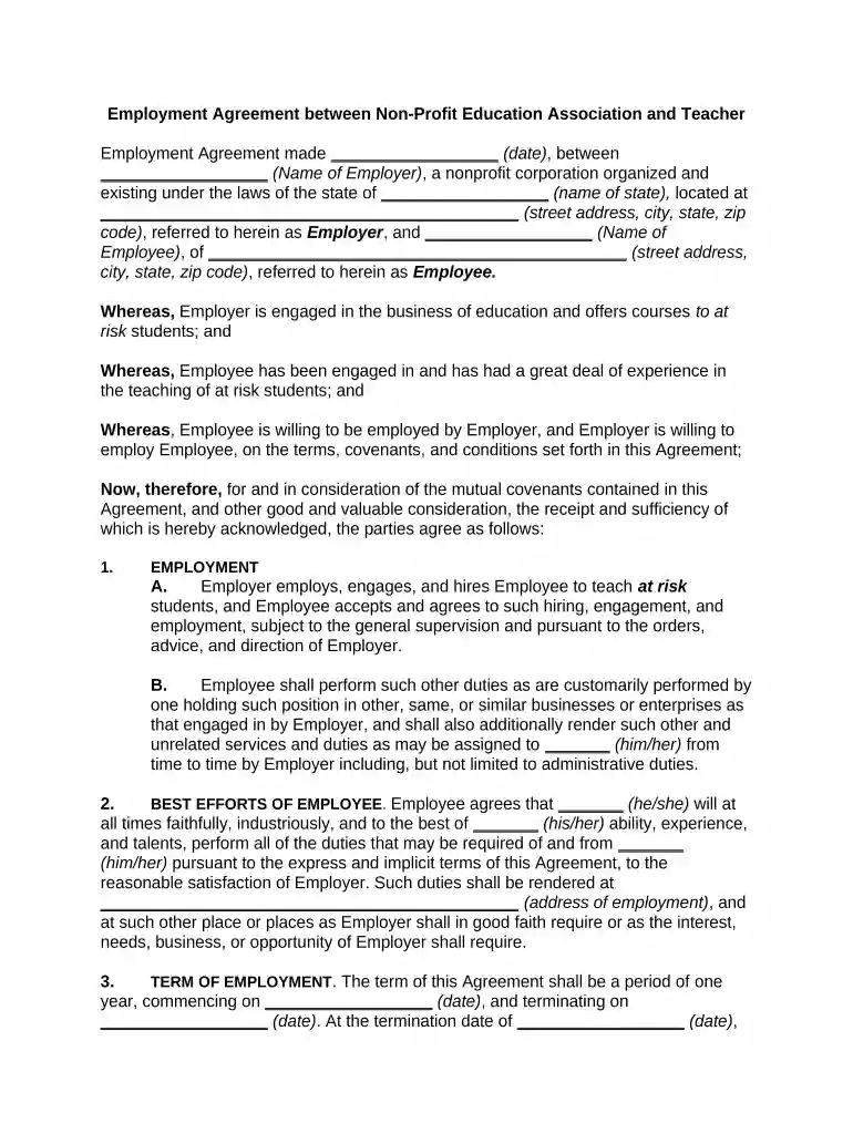 agreement teacher contract Preview on Page 1