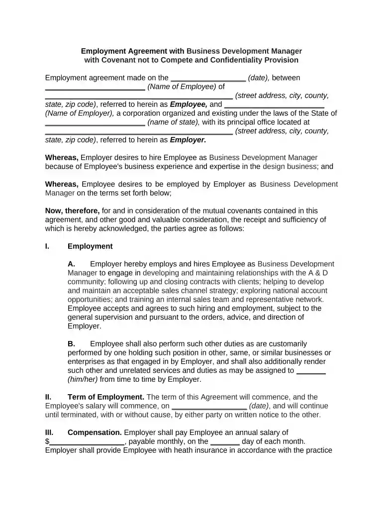 employment agreement manager Preview on Page 1