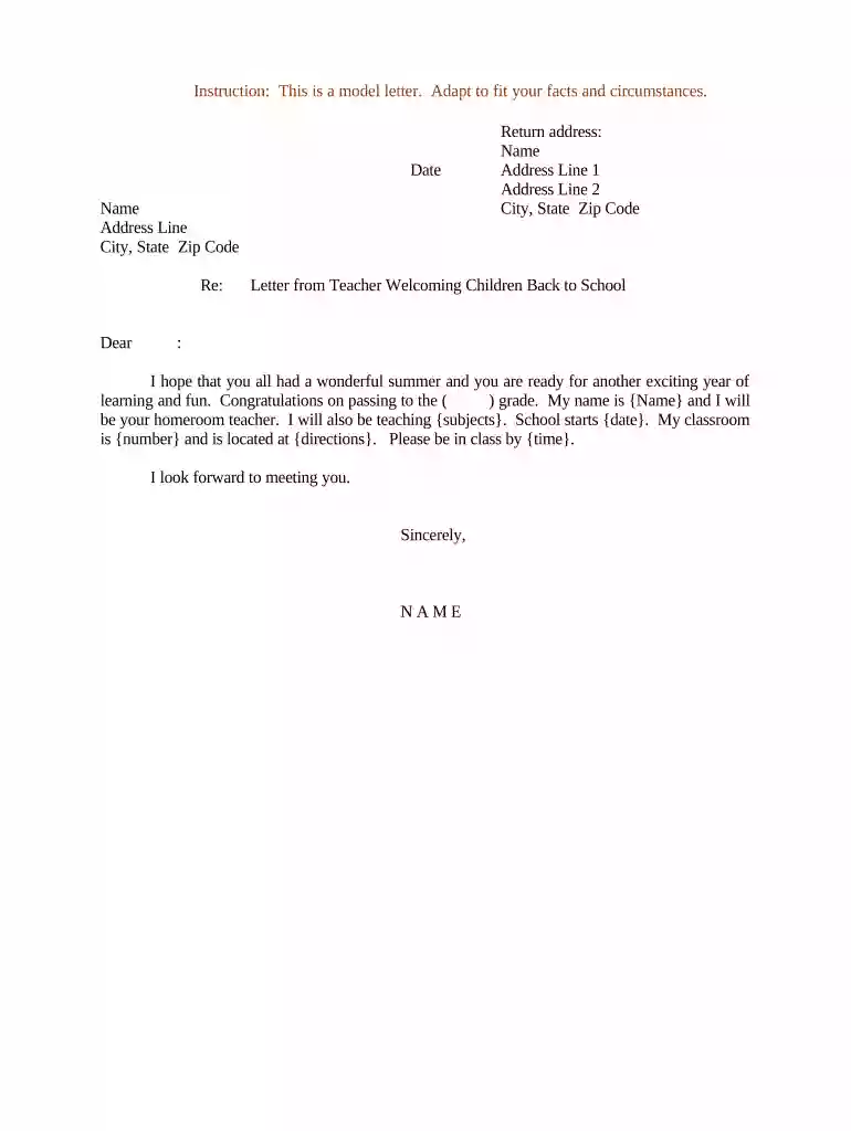 return to school letter Preview on Page 1